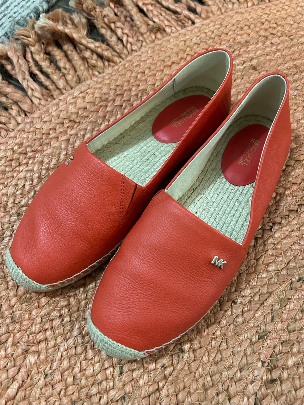 Michael Kors Women’s Red Leather Espadrille Kendrick Flats Coral 8.5